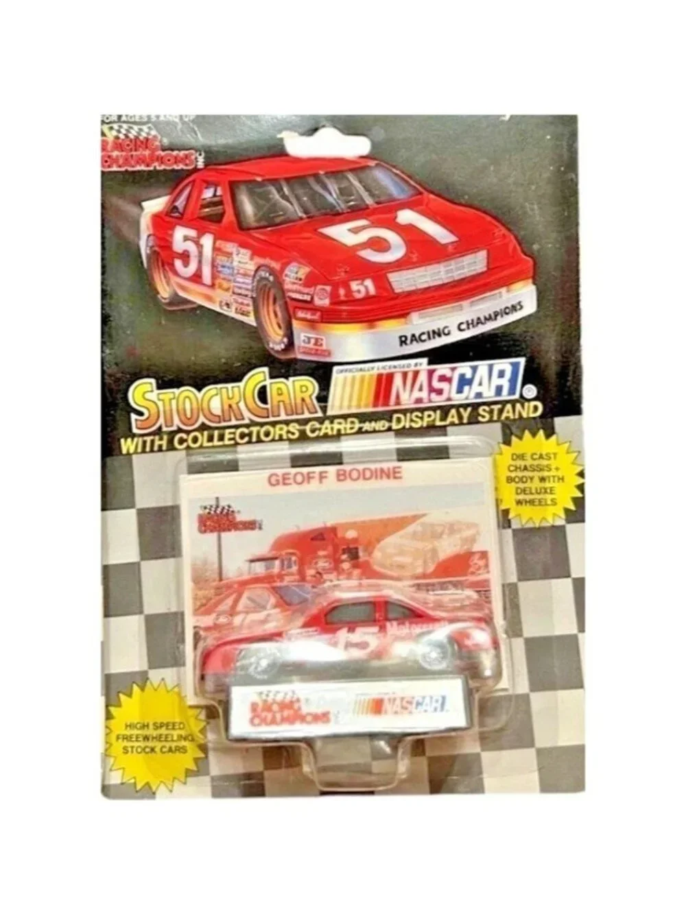 Die Cast Racing Champions Geoff Bodine 15 NASCAR Stock Car Collectible Card 1992